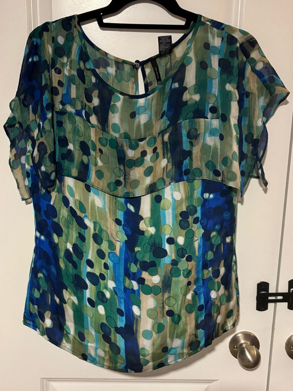 New Directions Blue Green Abstract Print Layered Blouse Size S